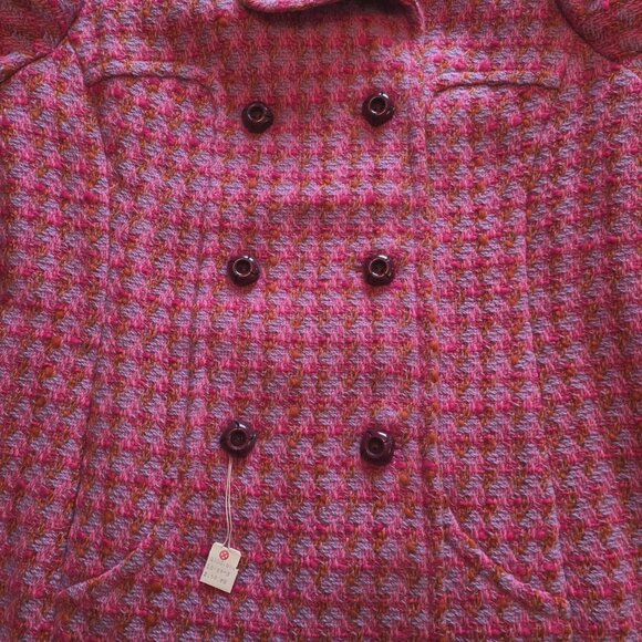 VINTAGE HAND STITCHED DOUBLE-BREASTED WOOL FEEL PINK COAT. WOMENS SMALL - Picture 5 of 16